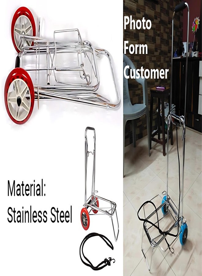 Gladnes Foldable Stainless Steel Luggage Cart Trolley - 2 Wheel Hand Truck with PU Wheels, Bungee Cord & Soft Grip Handle for Travel, Office, Warehouse, Shopping & Home Use - Image 3